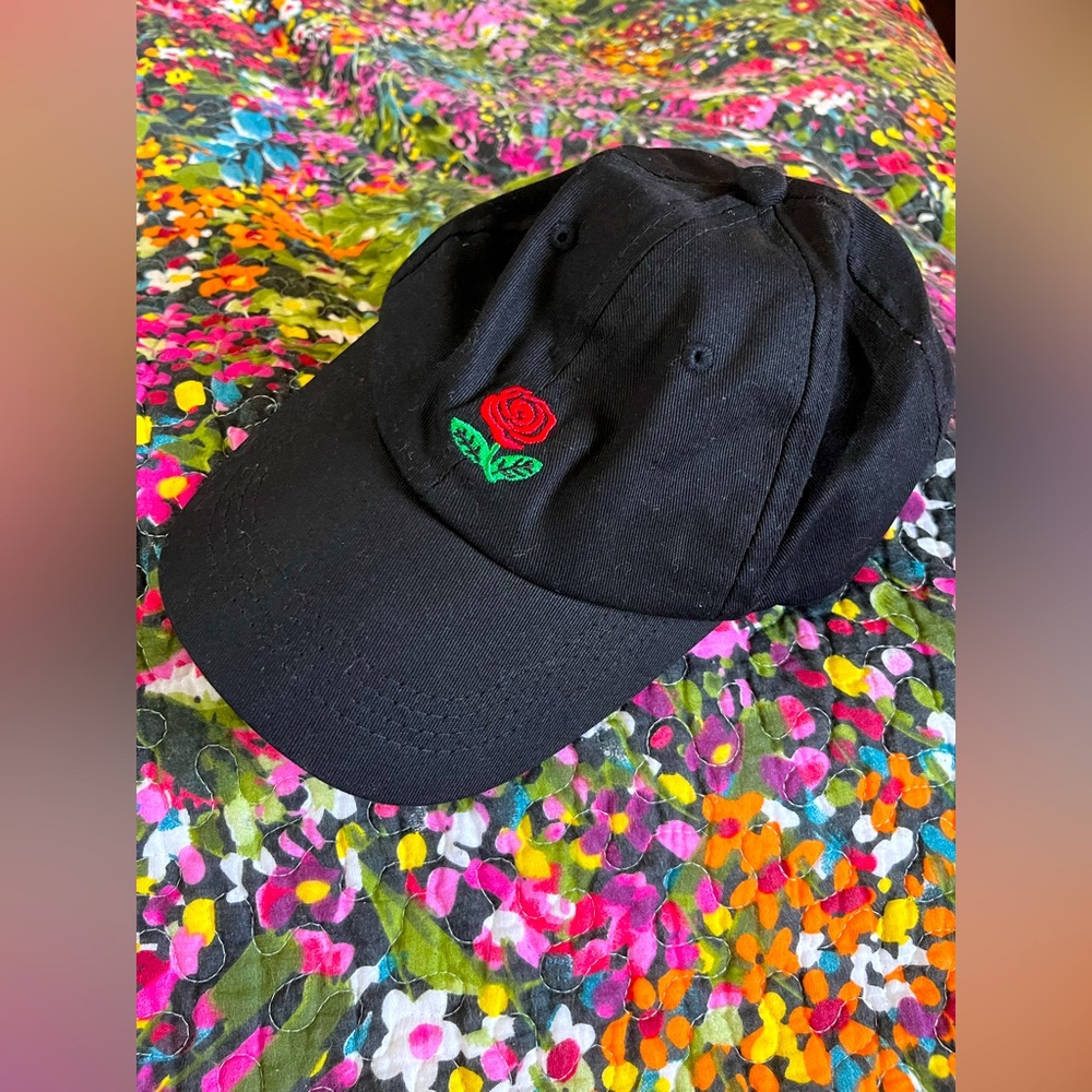 Cotton Black Rose Embroidered Cap
